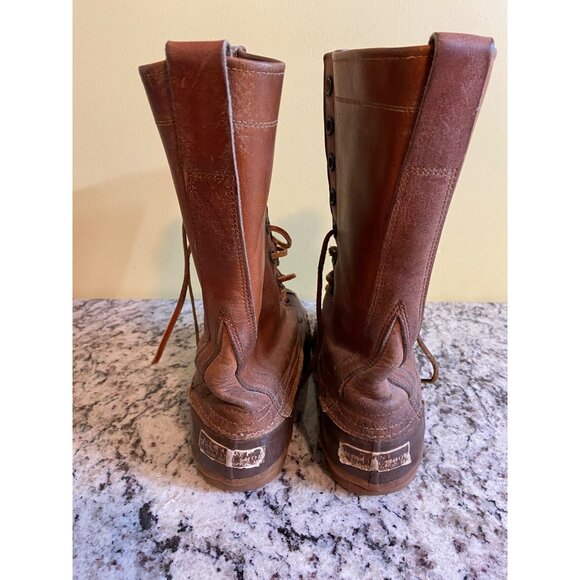 Vintage Mens Duck Boots Size 9 Brown Leather Rubber Material Lace-Up Style - Picture 3 of 7